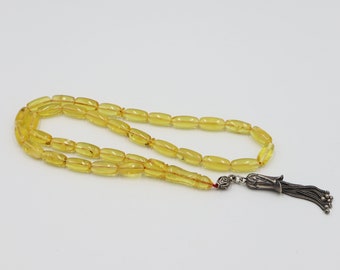 Chapelet De Prière Islamique (Tasbih) En Ambre Naturel De La Baltique - 33 + 3 Perles, Fait Main En Lituanie