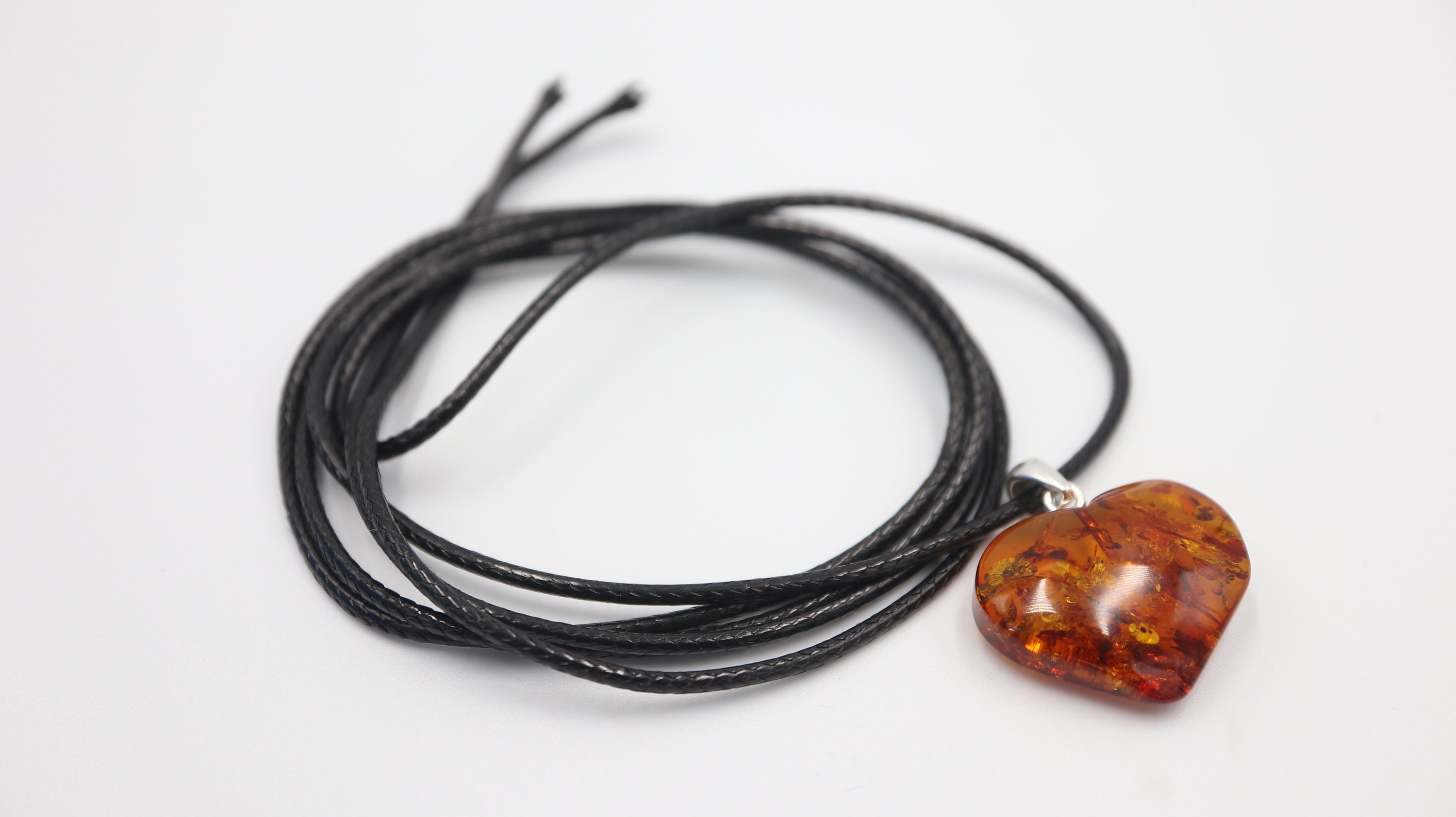 Collana In Argento 925 Con Ciondolo A Cuore In Ambra Baltica - Catena Snake Regolabile 45-50 Cm - Set Regalo Con Certificato Di Autenticità - 3