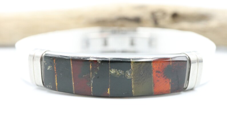 Made from Natural Authentic Amber MenWomen Bracelet Baltic Amber Black Color Mosaic Bracelet Unisex Stainless Steel Clasp