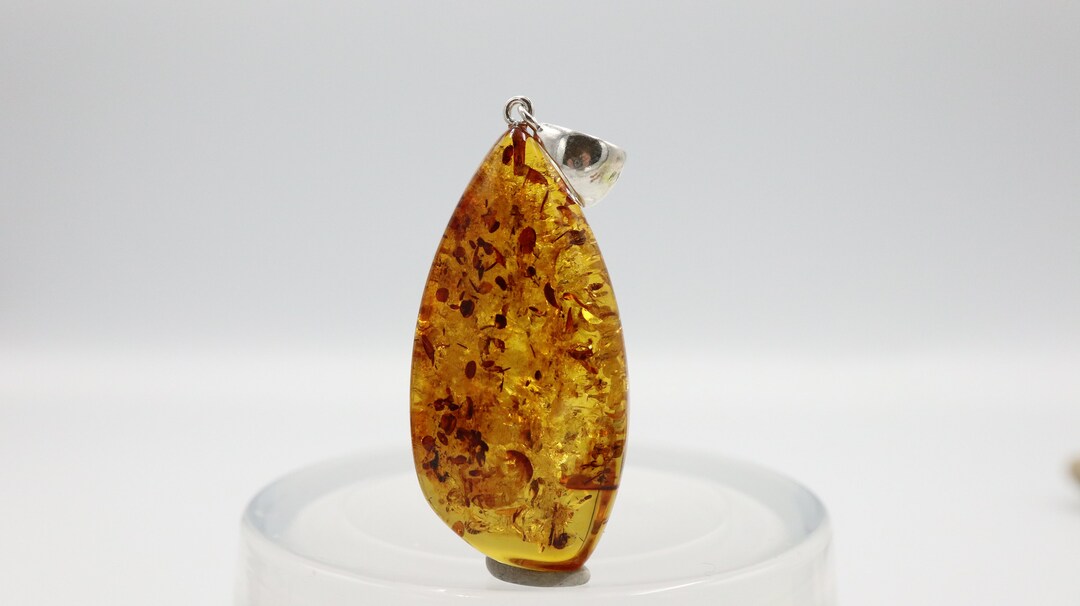 Pendentif Ambre Baltique Authentique & Argent Sterling 925 - Modèle 1671V Classique Sans Chaîne