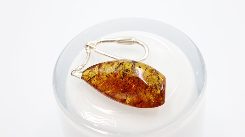 Natural Genuine Baltic Amber Key Chain with Fly Fossil Inside Amber Keychain 925 Sterling Silver Chain