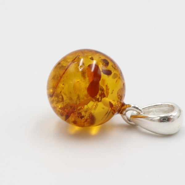 Amber Pendant Ideal Round Form, 925 Sterling Silver | Baltic Amber Pendant Necklace | Genuine Amer Jewelry for Women