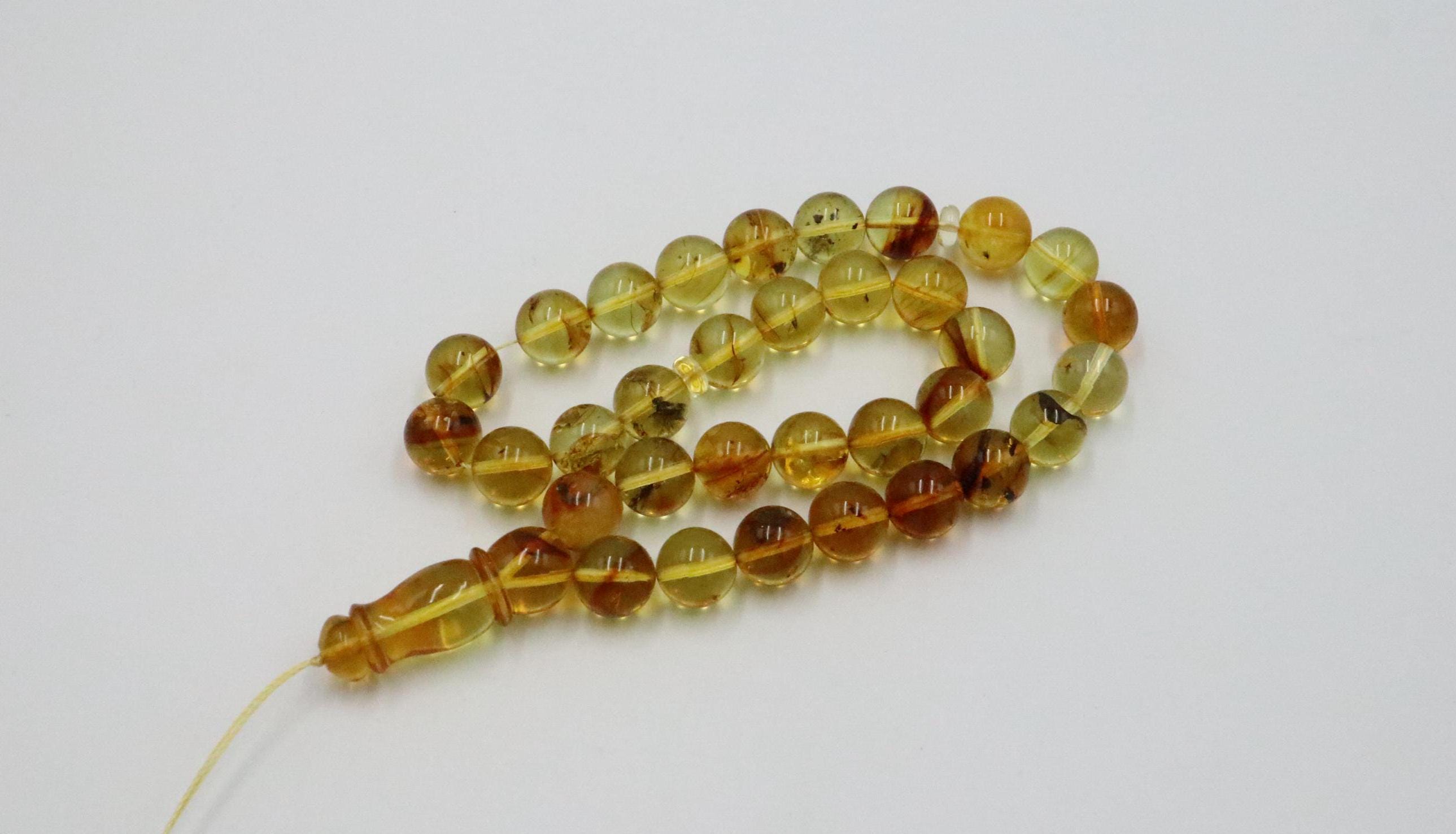 Preghiera musulmana islamica Ambra 33 grani CON INSETTI in TUTTI i grani / 18,2 g Rosario in ambra baltica naturale / Ambra Tasbih Misbaha