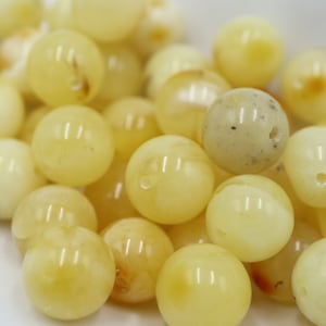 Baltic Amber Round Beads from 10 mm to 14 mm size, Drilled | Yellow Color Amber Stones