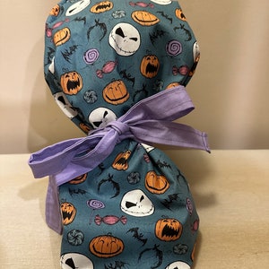 Skeleton Scrub Cap  | Health Care Scrub Cap | Ponytail Scrub Cap | Surgical Cap for Hair | Nurse Scrub Cap | Halloween |