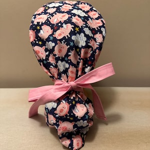 Flying Pigs Surgical Scrub Cap / Health Care Scrub Cap / Euro Scrub Cap / Surgical Cap for Hair / Nurse Scrub Cap / Ponytail Surgical Cap /