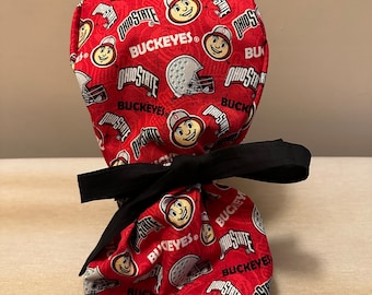 Ohio Football Scrub Cap, Health Care Scrub Cap, Ponytail Scrub Cap, Surgical Cap for Hair, Nurse Scrub Cap,  Scrub Cap Reversible,