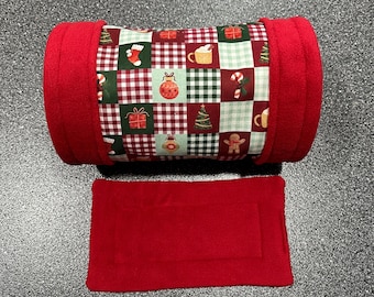 Christmas Guinea Pig Tunnel / Christmas Guinea Pig Hideout / Guinea Pig Bedding / Guinea Pig Fleece Forest / Guinea Pig Pee Pads