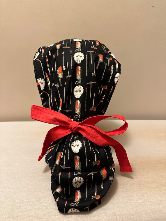 Horror Surgical Scrub Cap | Health Care Scrub Cap | Ponytail Scrub Cap | Surgical Cap for Hair | Nurse Scrub Cap | Scrub Cap Reversible |