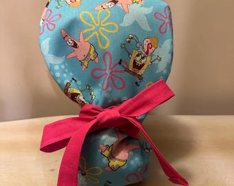 Sponge Boy Surgical Scrub Cap / Health Care Scrub Cap / Euro Scrub Cap / Surgical Cap for Hair / Nurse Scrub Cap / Ponytail Surgical Cap /