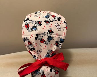 Mouse Surgical Cap / HealthCare Scrub Cap / Ponytail Scrub Cap / Surgical Cap for Hair / Nurse Scrub Cap / Scrub Cap Reversible /