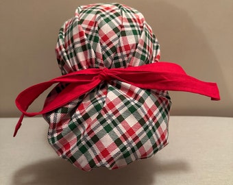 Christmas Plaid Surgical Scrub Cap | Health Scrub Cap | Ponytail Scrub Cap | Surgical Cap for Hair | Nurse Scrub Cap | Scrub Cap Reversible