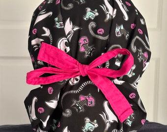 Jack Skellington Scrub Cap  | Health Care Scrub Cap | Ponytail Scrub Cap | Surgical Cap for Hair | Nurse Scrub Cap | Halloween |