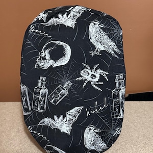 Haunted Surgical Scrub Cap | Health Care Scrub Cap | Ponytail Scrub Cap | Surgical Cap for Hair | Nurse Scrub Cap | Scrub Cap Reversible |