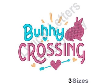 Bunny Crossing - Maschinenstickerei Design, Stickmuster, Maschinenstickerei, Stickmuster, Stickdateien, Instant Download