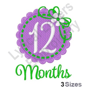 12 Months Baby - Machine Embroidery Design 3 sizes
