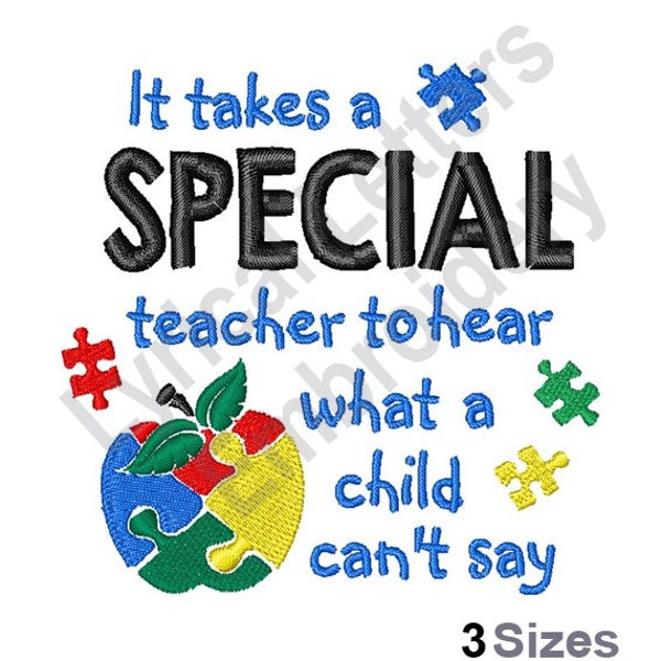 Autism Teacher Apple -  Embroidery Design, Embroidery Designs, Machine Embroidery, Embroidery Patterns, Embroidery Files, Instant Download