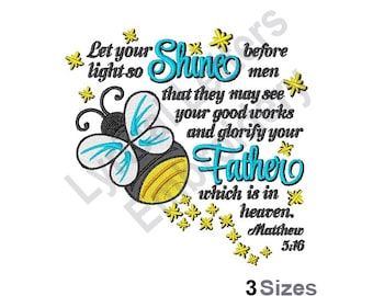 Let Your Light Shine Matthew 5:16- Machine Embroidery Design, Embroidery Patterns, Embroidery Files, Machine Embroidery Designs, Embroidery