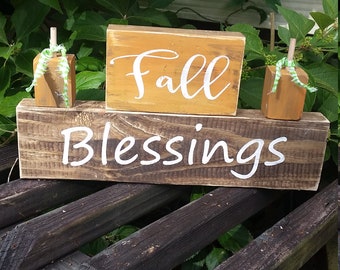 4 Piece Fall sign set,Fall Pumpkins,Autumn Pumpkin decor, Farmhouse Rustic Fall decor, Blessings shelf sitter, Fall decor