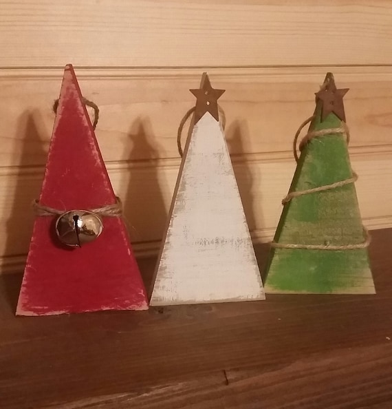 Set Of 3 Rustic Wooden Christmas Tree Ornaments Christmas Etsy
