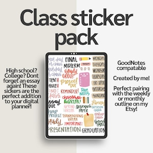 School Digital Planner Stickers, GoodNotes Stickers, Pre-Cropped PNG, Printable PDF, High School / College Journal or Planner Stickers