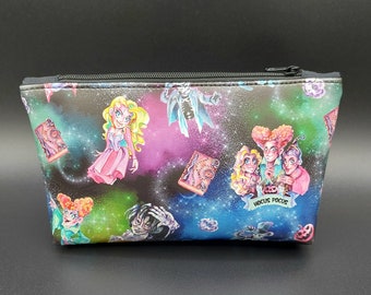 Small Zippered Makeup Pouch -  Toiletry Bag, Craft Pouch, Travel Pouch, Cosmetic Bag, Colorful Spooky gift for mom, Halloween Magic Witches
