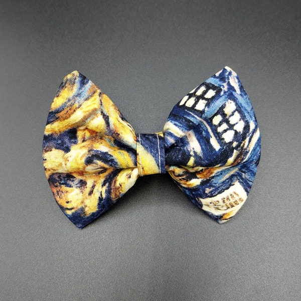 Doctor Who Starry Night Nerdy Pop Culture Inspired Dog Bow Tie, Over Collar Dog or Cat Accessories, Geeky Pet Dress Up,