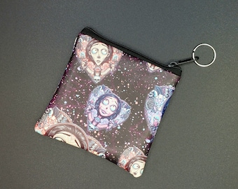 Coin Purse Keychain with Zipper, Mothers day gift for halloween lover, gift for skeleton lover, dead bride coin purse, dog treat pouch