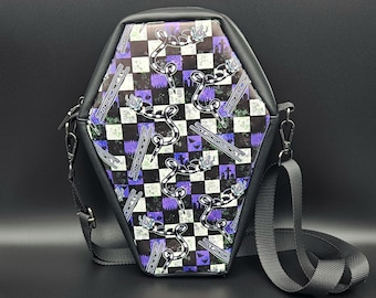 Coffin purse with adjustable strap, sandworms and ladders bag for women, spooky christmas gift for halloween lover, bug juice crossbody bag