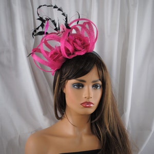 Woman&#39;s Hot Pink, Free-Form, Sinamay Loop Fascinator/ Percher Hat for Special Occasions.  &quot;Julie Ann&quot; from Darla Rose Designer Hats