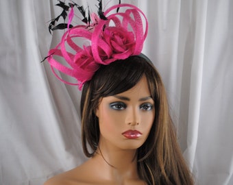 Woman's Hot Pink, Free-Form, Sinamay Loop Fascinator/ Percher Hat for Special Occasions.  "Julie Ann" from Darla Rose Designer Hats