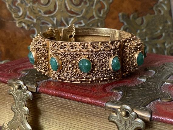 Wide Antique Victorian Paste & Gilt Bangle Bracelet. - Addy's Vintage