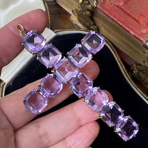 Stunning large antique Victorian/Edwardian gilded sterling silver mult amethyst cross statement pendant