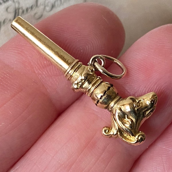 Unusual antique Georgian tiny 15ct gold rachet dog /animal head watch key fob /charm