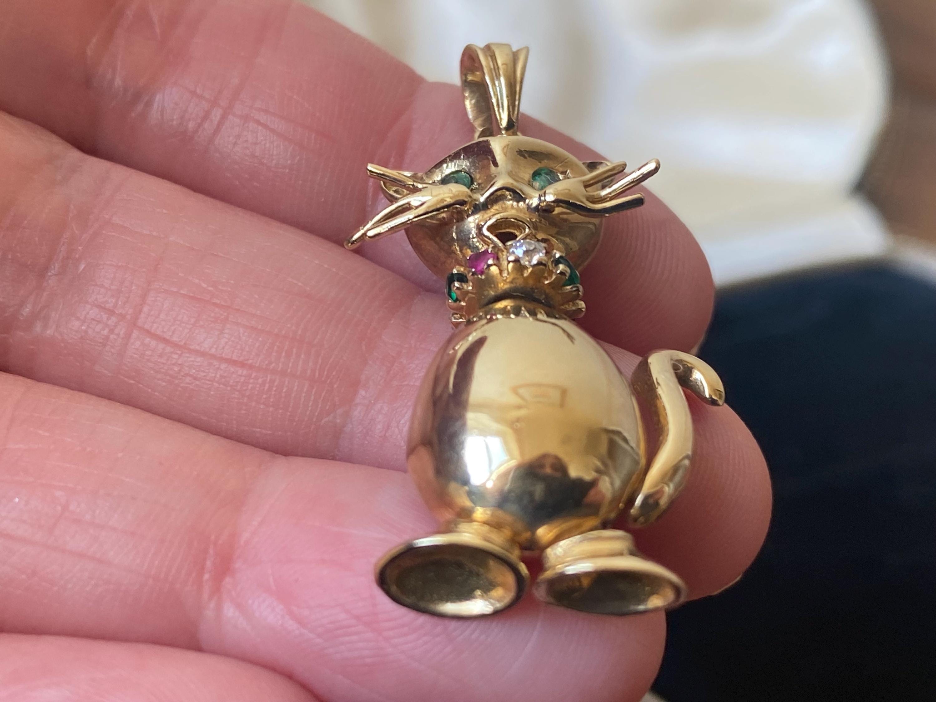 ＊お正月特価＊英国ヴィンテージ　猫さん375(9K)チャーム Fantastic Unusual Vintage English Hallmarked 375 9ct Gold