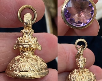 Fabulous vintage solid heavy English hallmarked 375 9ct gold faceted amethyst gemstone pendant ,charm ,blank seal fob