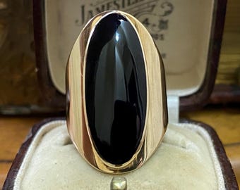 Fantastische vintage Engels gemarkeerde 375 9kt goud en onyx DSW David Scott Walker designer statement ring