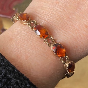 Beautiful vintage 375 9ct gold multiple cairngorm citrine gemstone tennis style bracelet/bangle