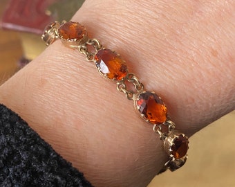 Beautiful vintage 375 9ct gold multiple cairngorm citrine gemstone tennis style bracelet/bangle