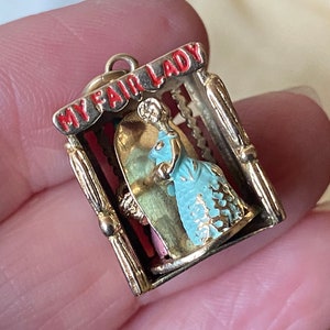 Fantastic unusual rare vintage English hallmarked 375 9k 9ct gold & enamel “my fair lady “ theatre moving/ revolving charm /pendant