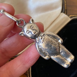 Fabulous Antique /vintage English hallmarked sterling silver teddy bear statement necklace pendant