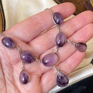 Beautiful Antique art deco sterling silver  multi natural amethyst cabochon necklace