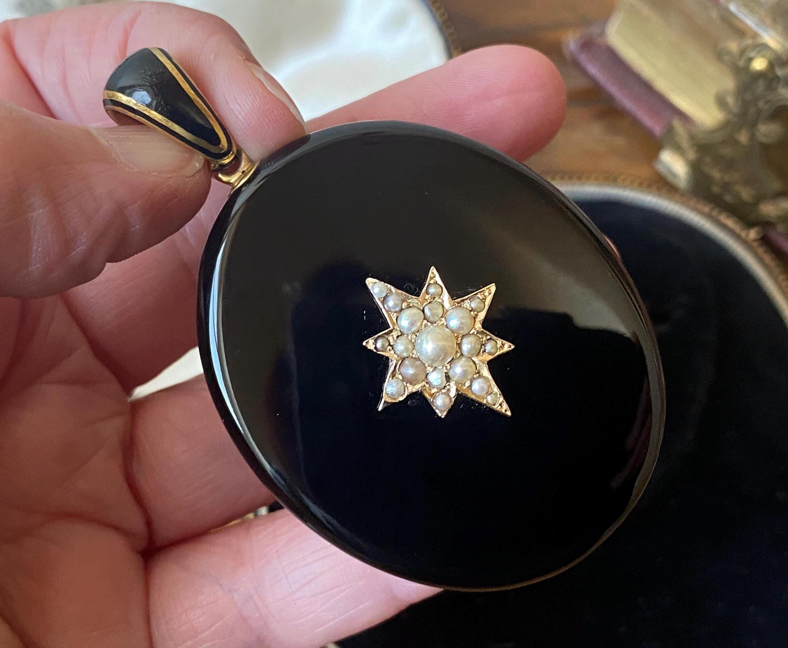 Stunning Antique Victorian Gothic 625 15ct Gold ,onyx Pearl