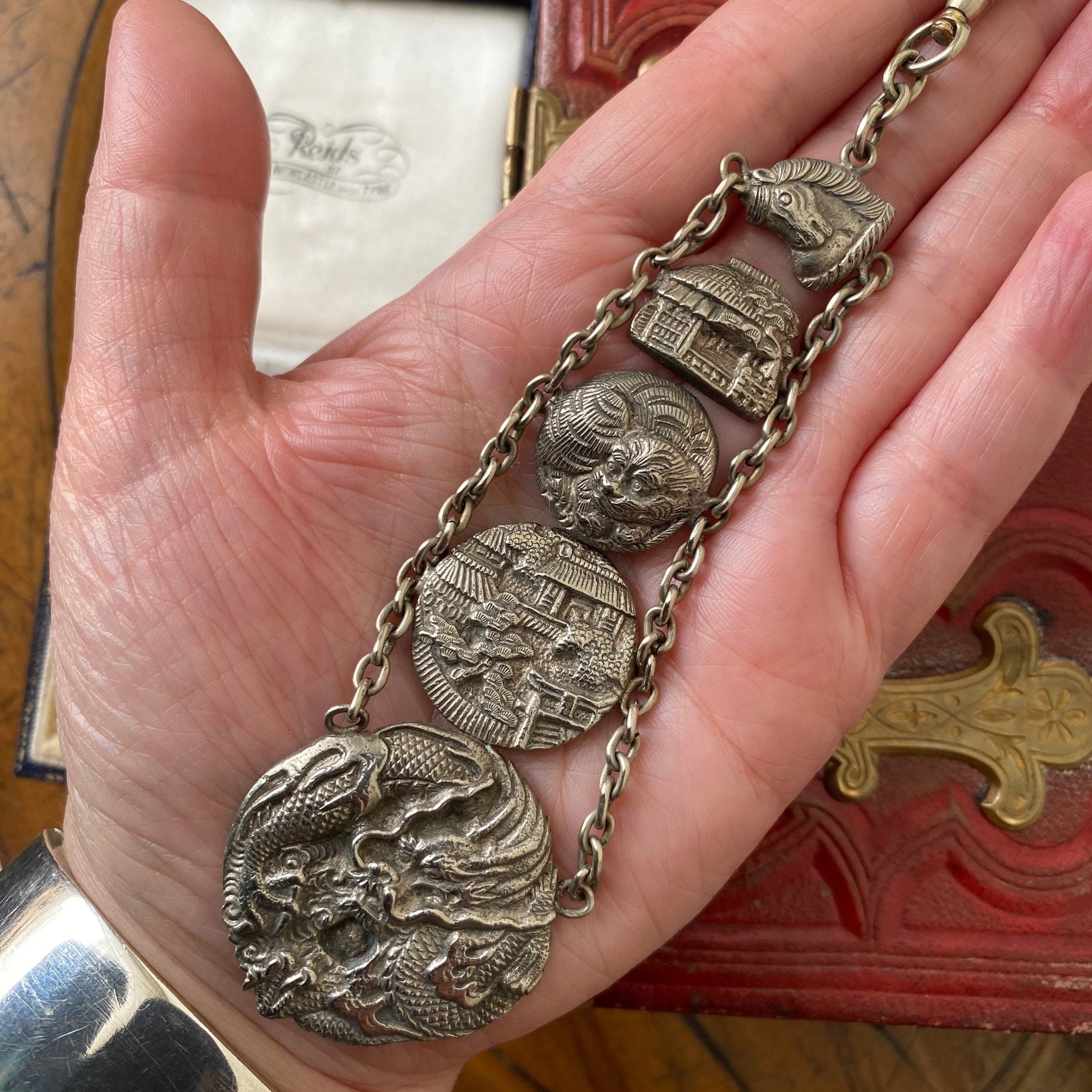 Unusual Antique Japanese Nickel Silver Metal Dragon /horse