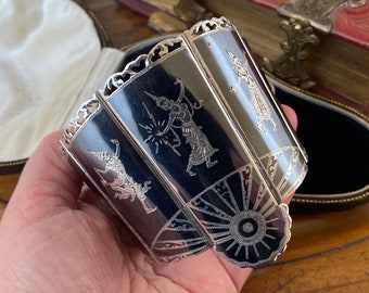 Stunning vintage Large Sterling silver neillo Asian /Thai god /goddess folding fan design gauntlet cuff bangle /bracelet