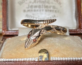 Prachtige ongewone vintage elegante Engelse gestempelde 375 9kt gouden slang/slangenring