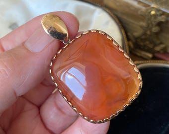 Prachtige antieke 375 9kt gouden en oranje Schotse agaat kettinghanger