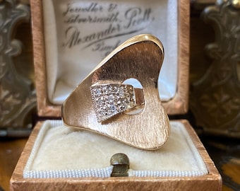 Stunning unusual vintage Denmark / Danish /scandavian 1950 /60s 585 14ct gold & diamond abstract modernist ring -Bent Gabrielsen ?
