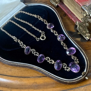 Beautiful Antique victorian/Edwardian sterling silver gilt multi amethyst necklace