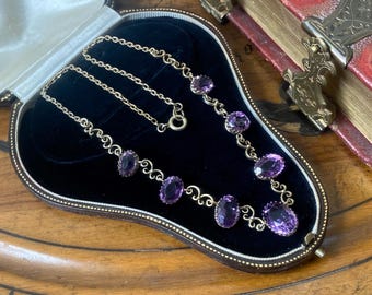 Beautiful Antique victorian/Edwardian sterling silver gilt multi amethyst necklace